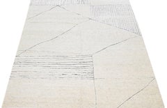 Ivory Contemporary Moroccan Style Wool Rug With Geometric Motif