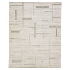 Elfenbein Zeitgenössische Textur Handgefertigter Teppich aus Wolle und Viskose
