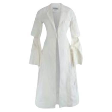 Ivory cotton damask flared coat For Sale