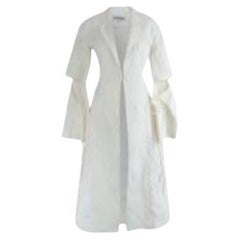 Ivory cotton damask flared coat
