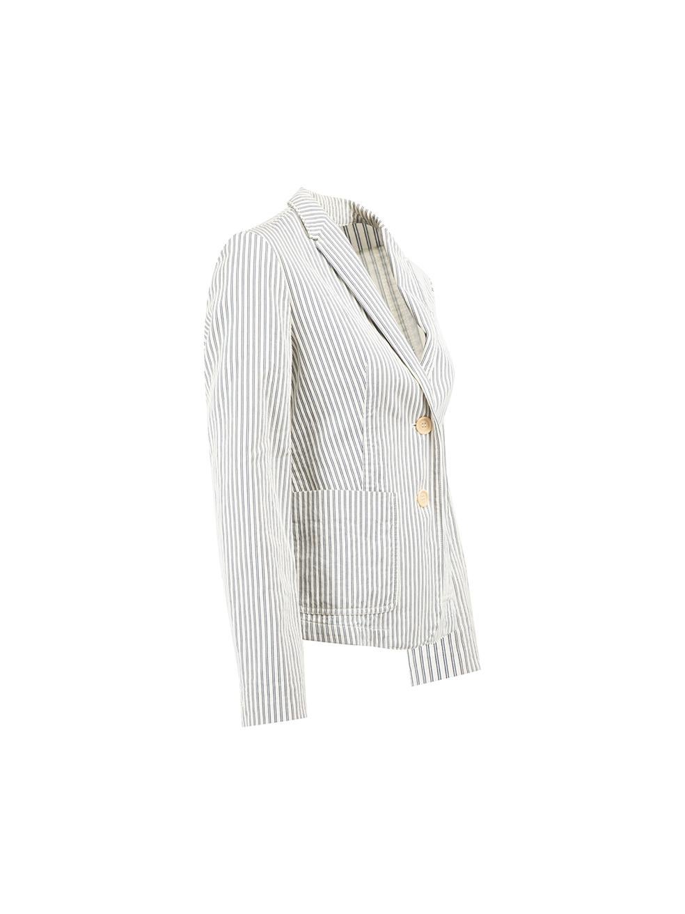 CONDITION is Very good. Minimal wear to blazer is evident. Minimal wear to rear neckline lining with faint discolouration on this used Burberry Brit designer resale item.



Details


Ivory with blue stripes

Single breasted

Button fastening

Long