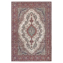 Ivory Cranberry Neutral Kayseri • Handmade Vintage Floral Turkish Rug (7
x10
)