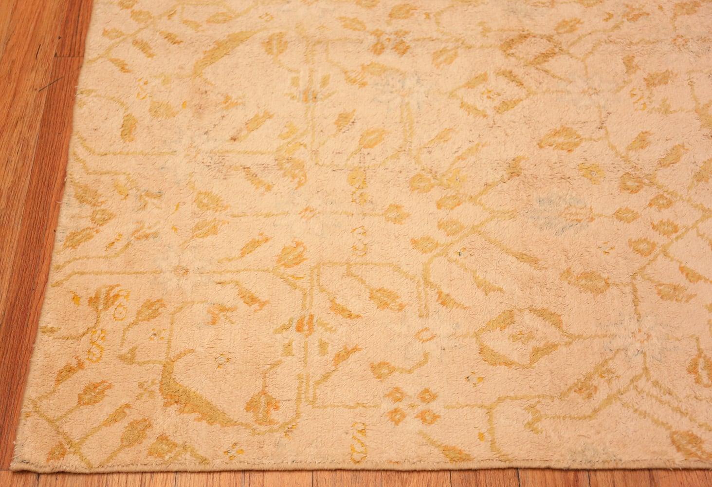 Hand-Knotted Ivory Cream and Light Green Pattern Antique Indian Cotton Agra Rug 4' x 9'3