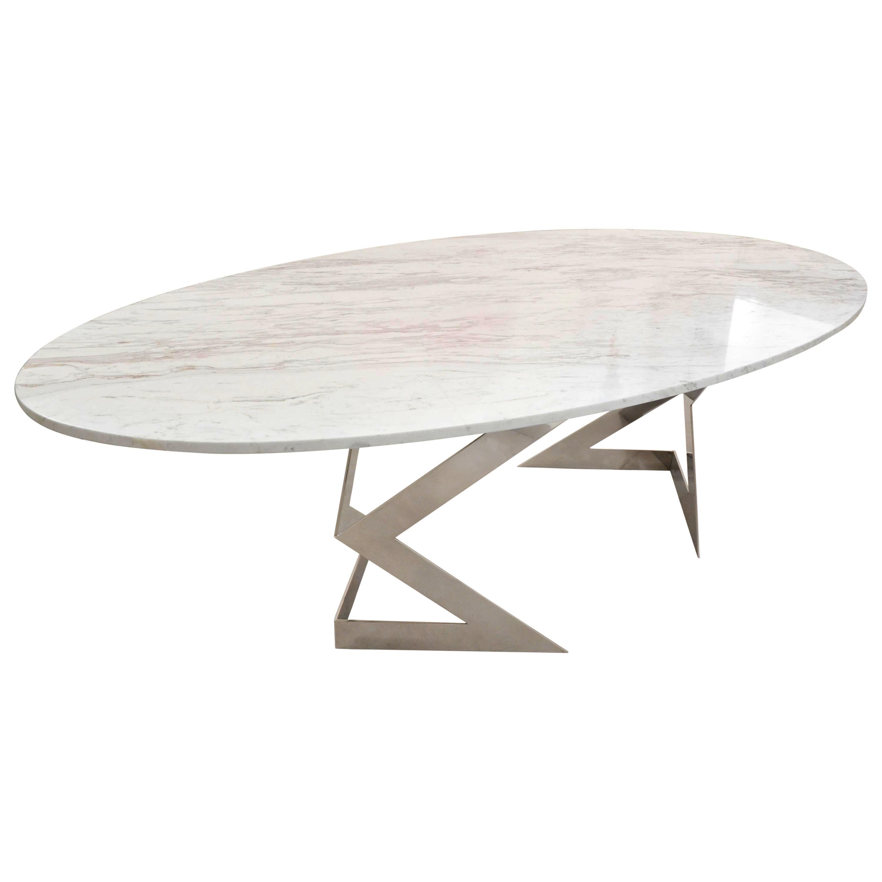 'Ivory Diamond' 10 Seater Oval Dining Table in Greek White Marble For Sale