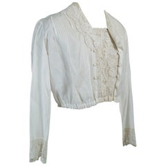 Chemisier à col marin en dentelle filetée de style édouardien ivoire - M, années 1910
