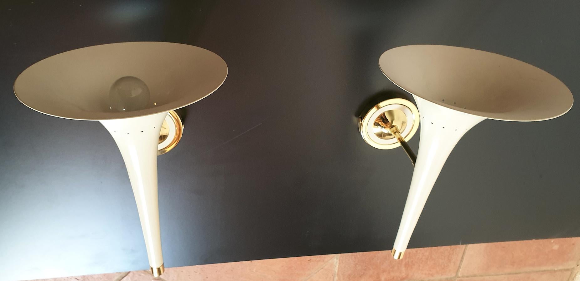 Pair of Ivory Enamel and Brass Mid-Century Modern Sconces, Stilnovo Style, 1990 3