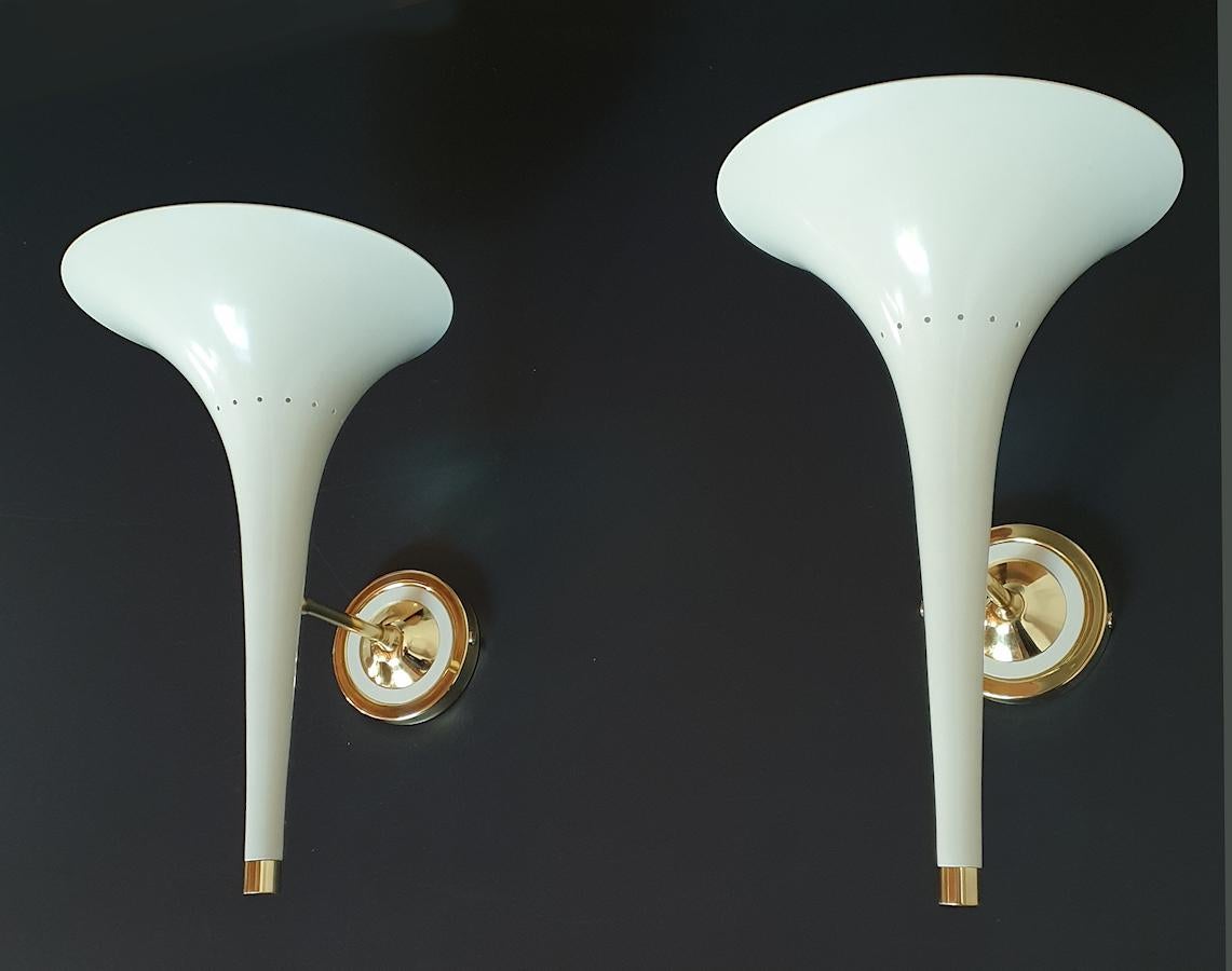 Pair of Ivory Enamel and Brass Mid-Century Modern Sconces, Stilnovo Style, 1990 4