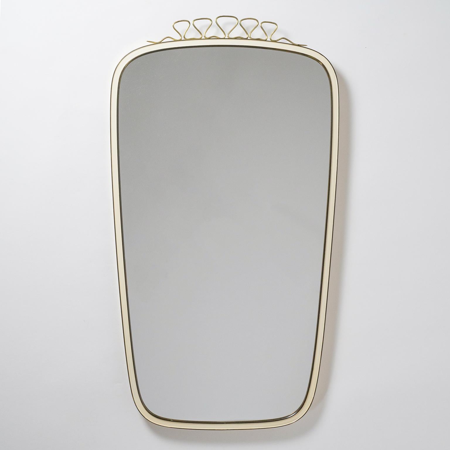 Ivory Enameled Brass Mirror, 1950s 4