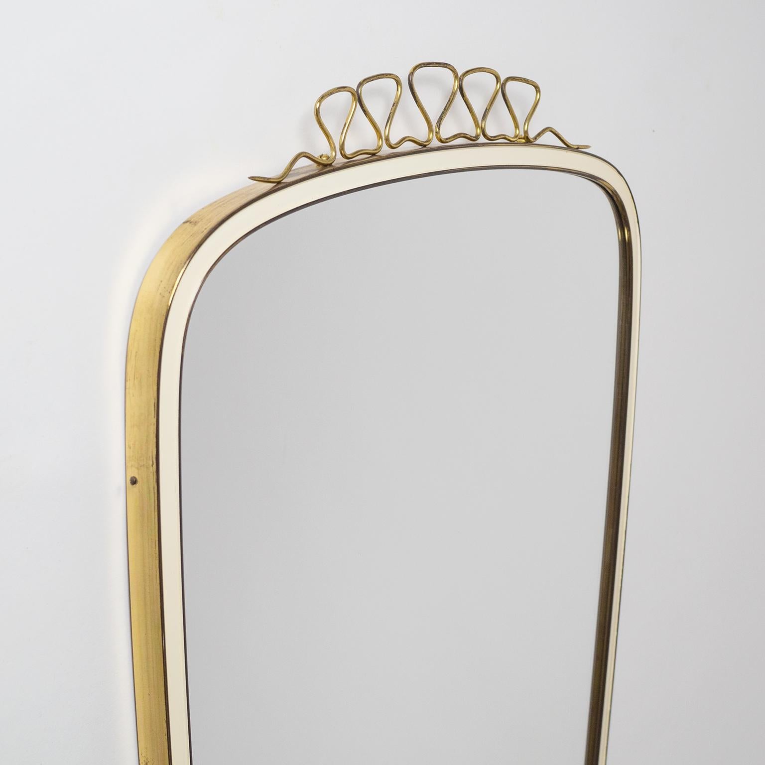 Mid-Century Modern Ivory Enameled Brass Mirror, 1950s