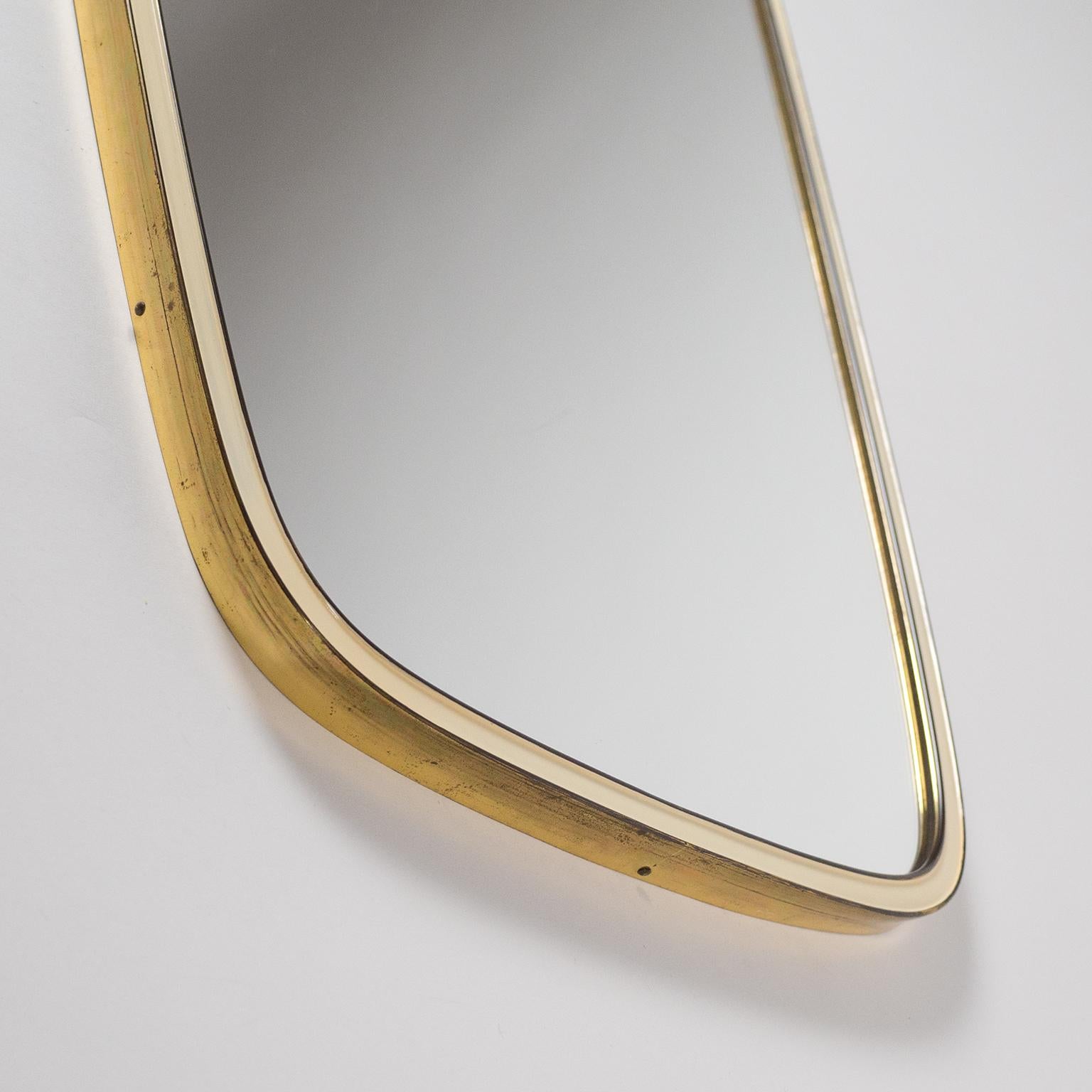 Ivory Enameled Brass Mirror, 1950s In Good Condition In Vienna, AT