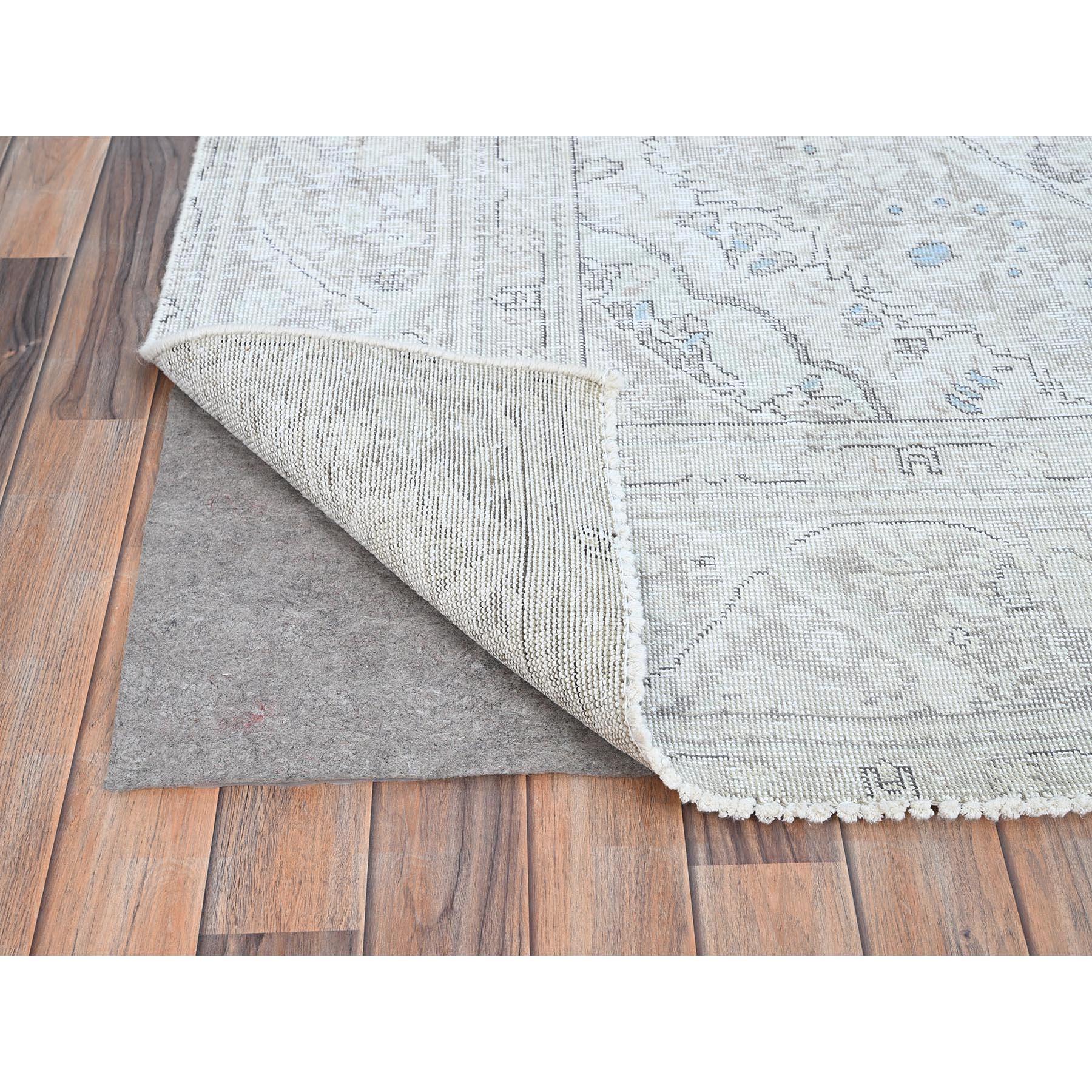 Mid-20th Century Ivory Evenly Worn Wool Vintage Persian White Wash Tabriz Hand Knotted Clean Rug For Sale