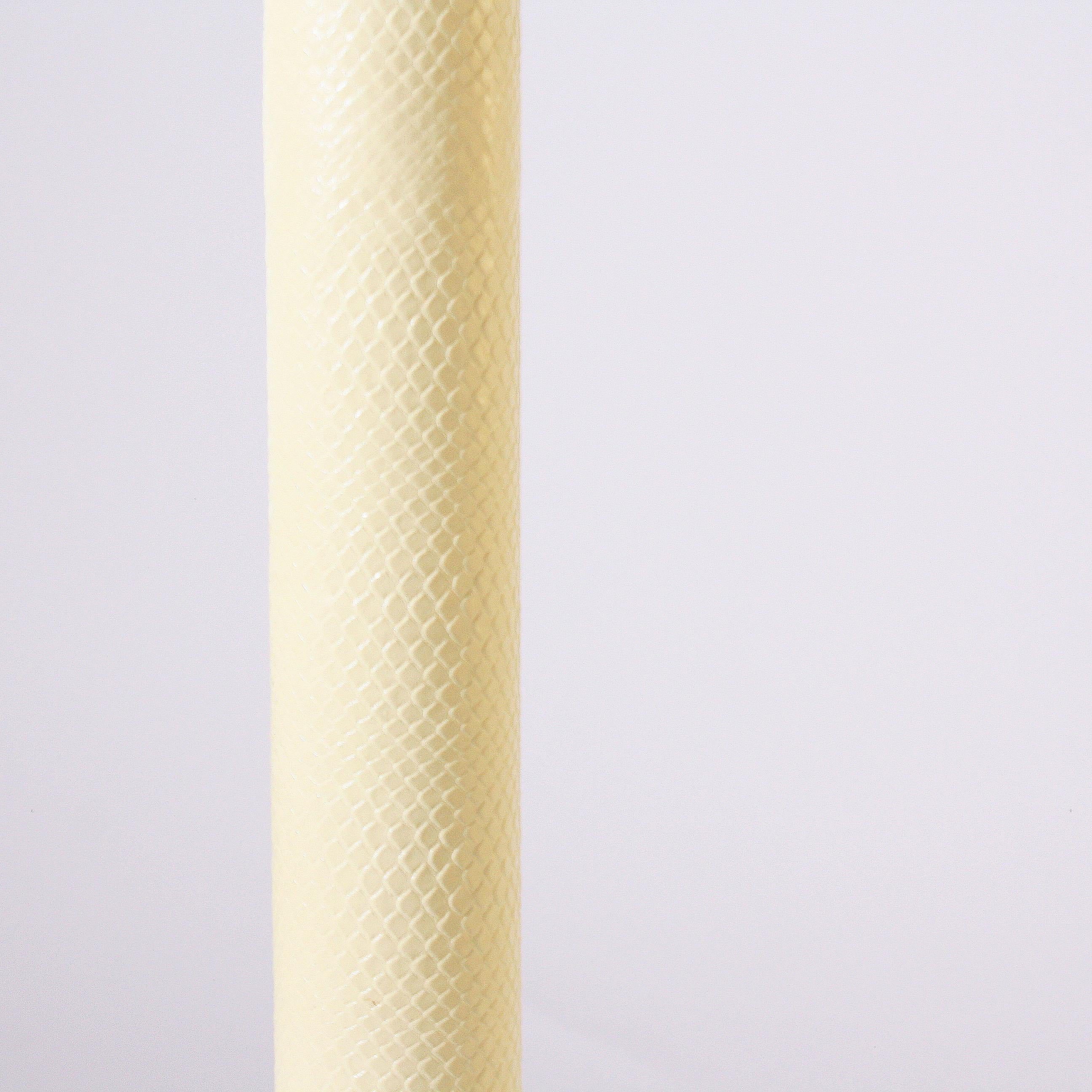 French Ivory Faux Leather Floor Lamp with Brass Details, circa 1970