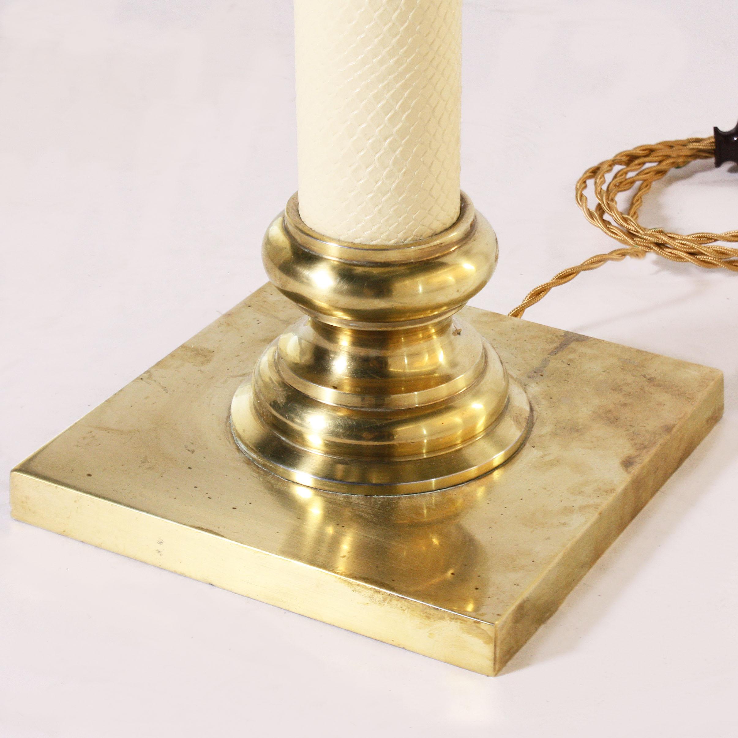 Ivory Faux Leather Floor Lamp with Brass Details, circa 1970 1