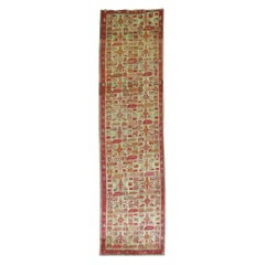 Vintage Zabihi Collection Ivory Field Red Accent Turkish Runner