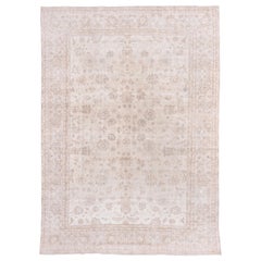 Ivory Field Turkish Oushak Carpet, circa 1940s, Lightly Distressed, Pink Accents Vintage Ivory Field Turkish Oushak Carpet, circa 1940s, Lightly Distressed, Pink Accents