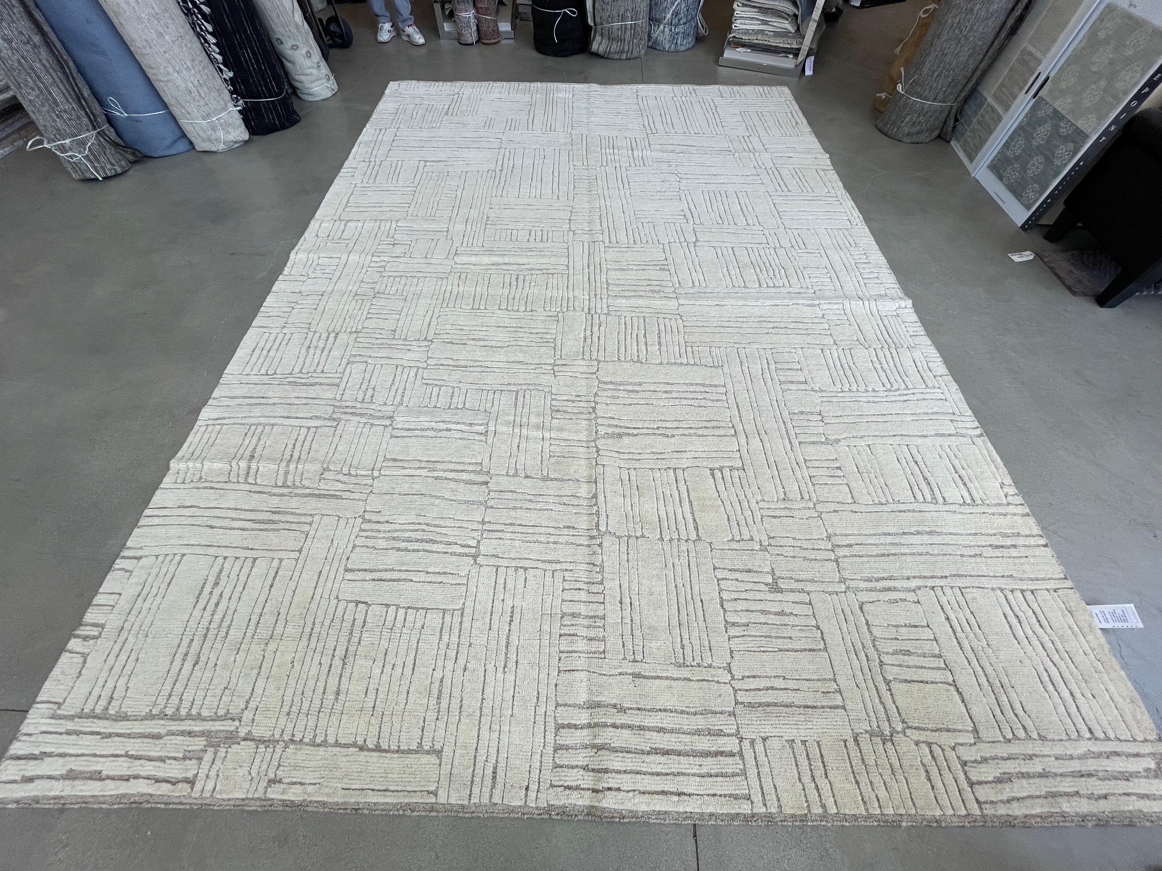 Indiano Tappeto Geometrico Cut and Loop Avorio in vendita