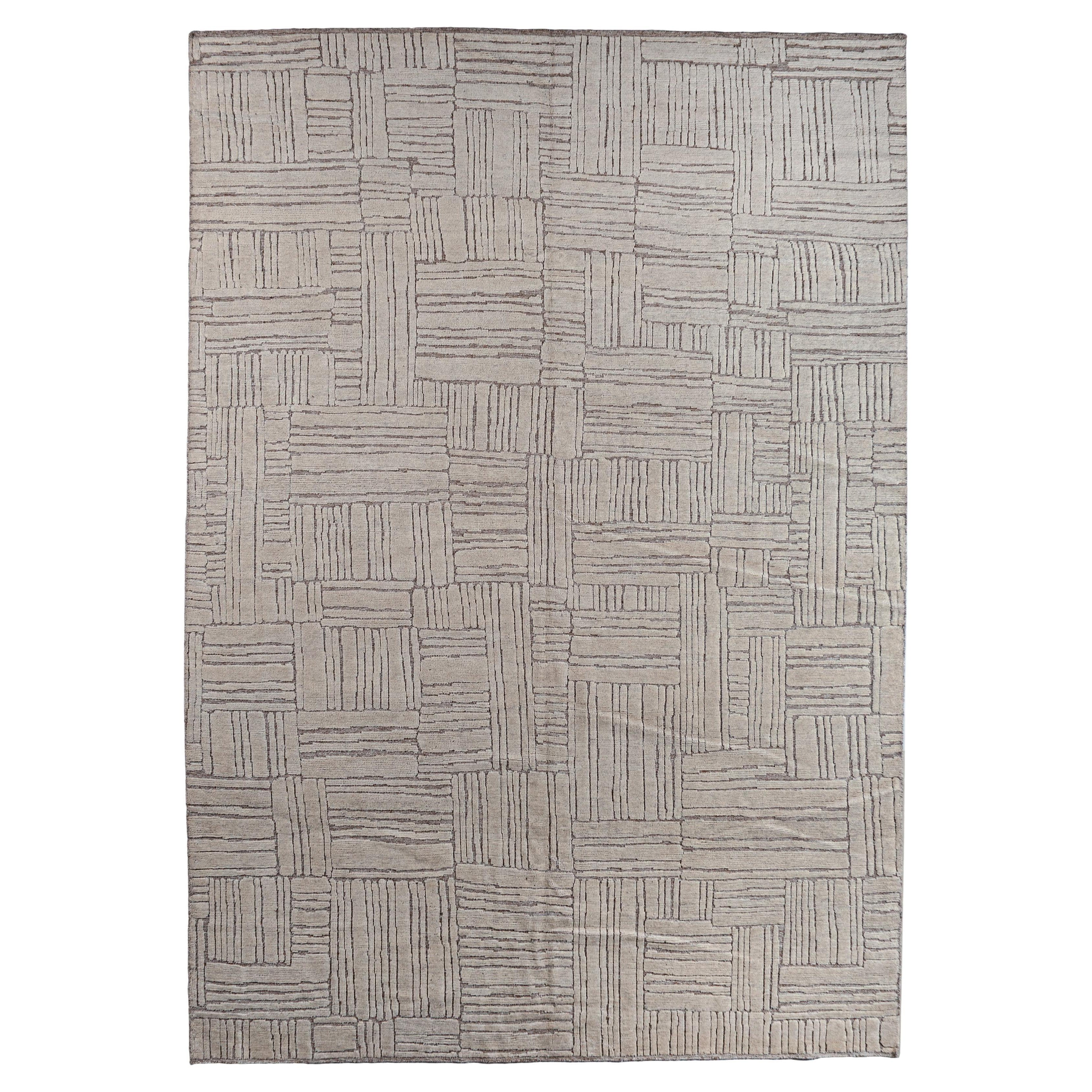 Elfenbeinfarbener geometrischer Teppich mit Schlingenmuster im Angebot