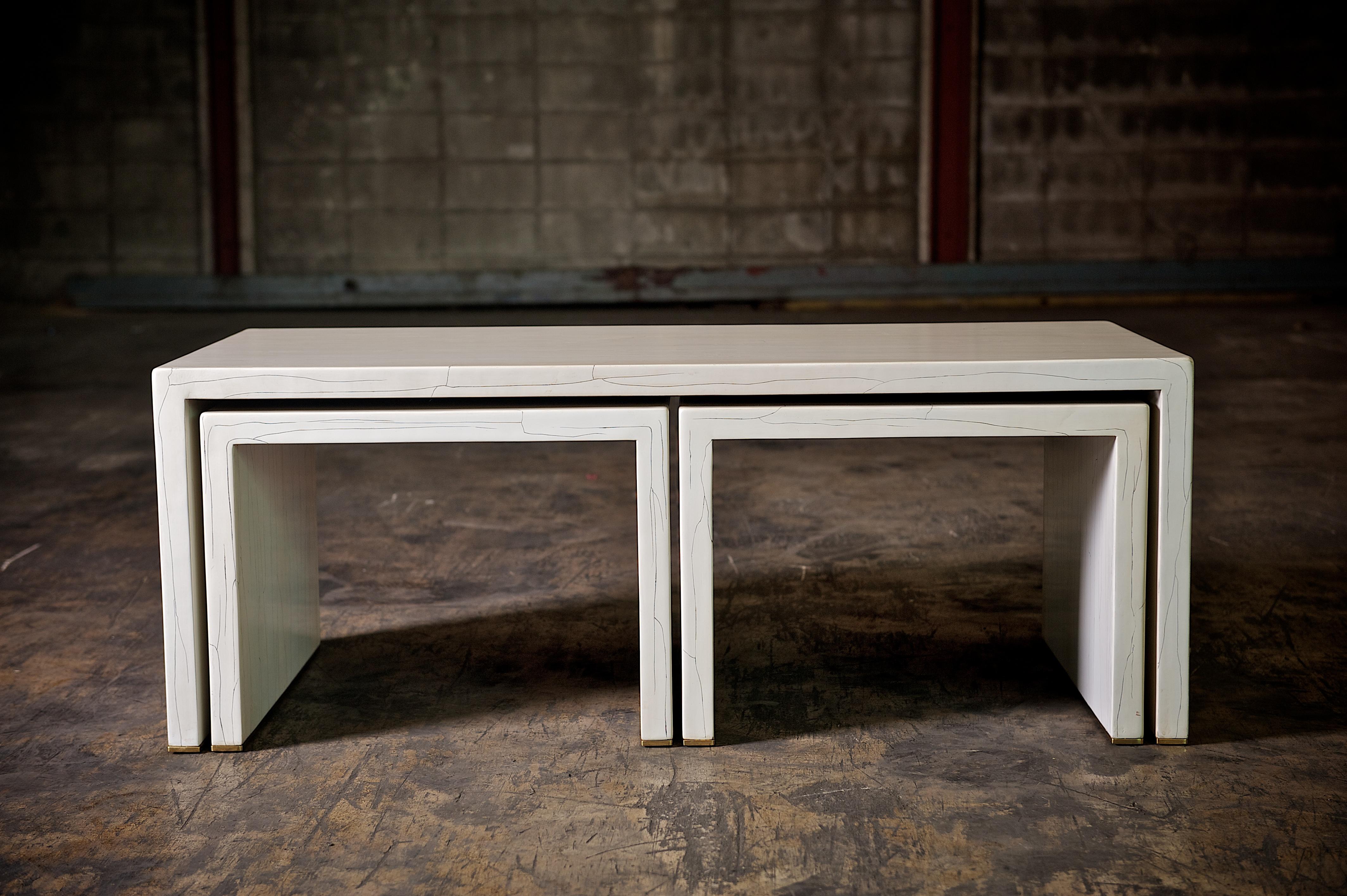 Ivory Gesso Nesting Coffee Table in White Finish by Elan Atelier In New Condition In New York, NY