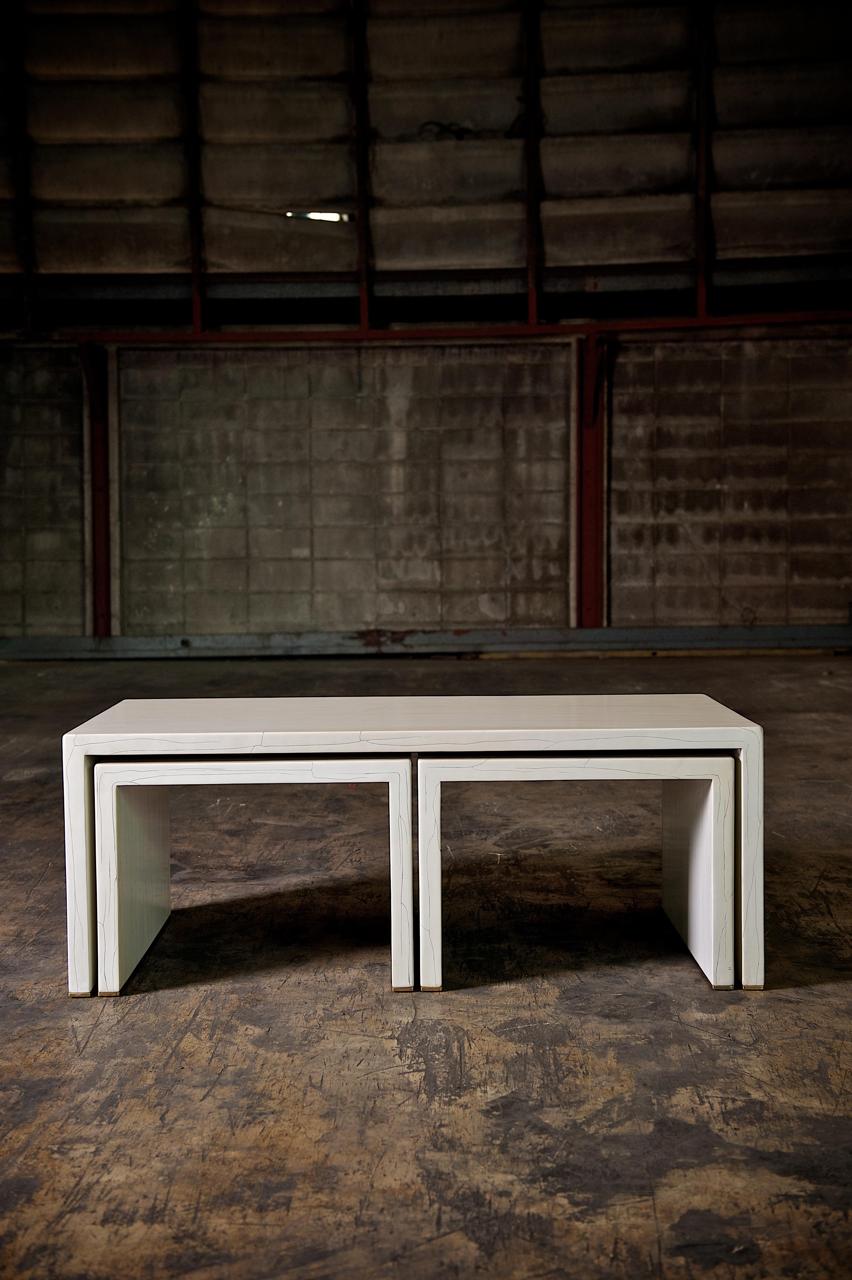 Ivory Gesso Nesting Coffee Table in White Finish by Elan Atelier 2