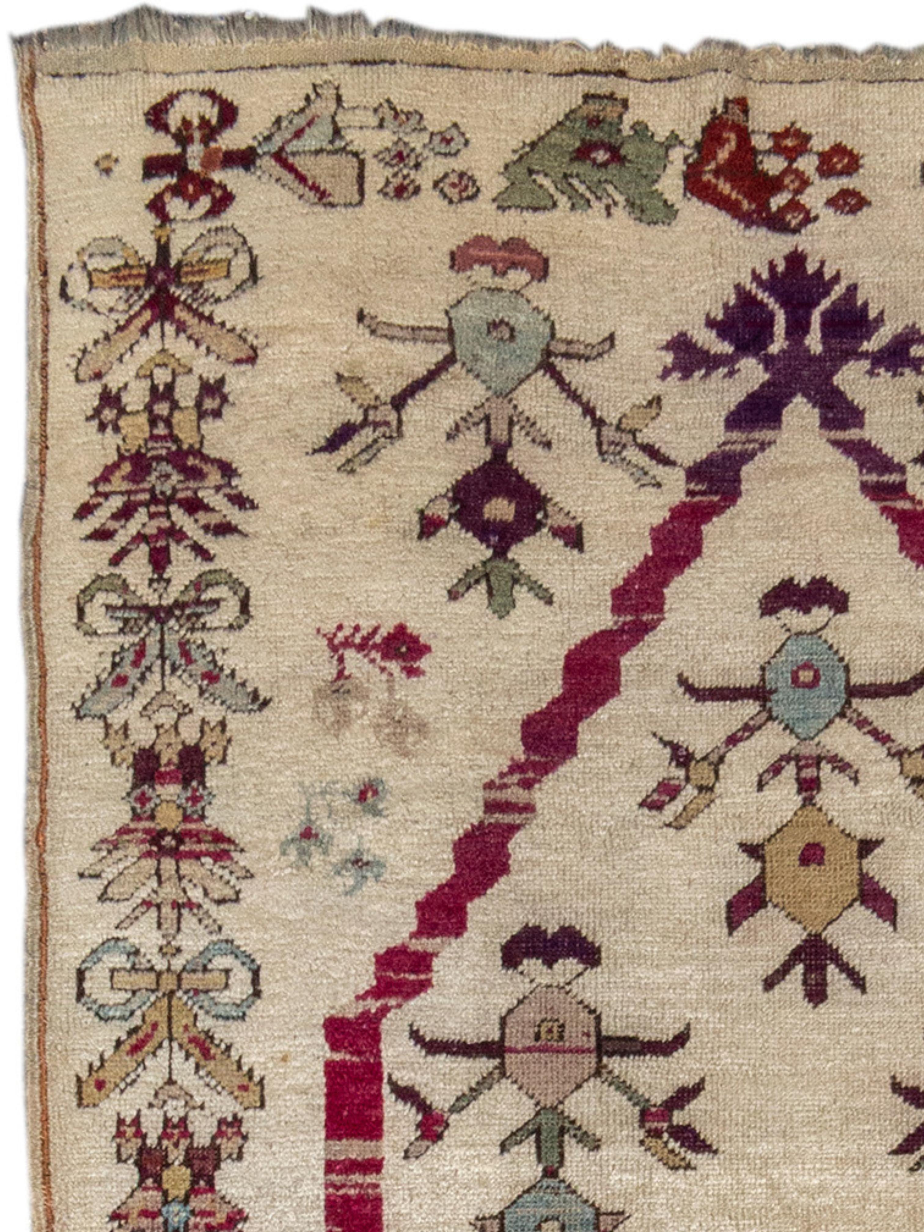 Hand-Knotted Ivory Ghiordes Prayer Rug, 19th Century For Sale