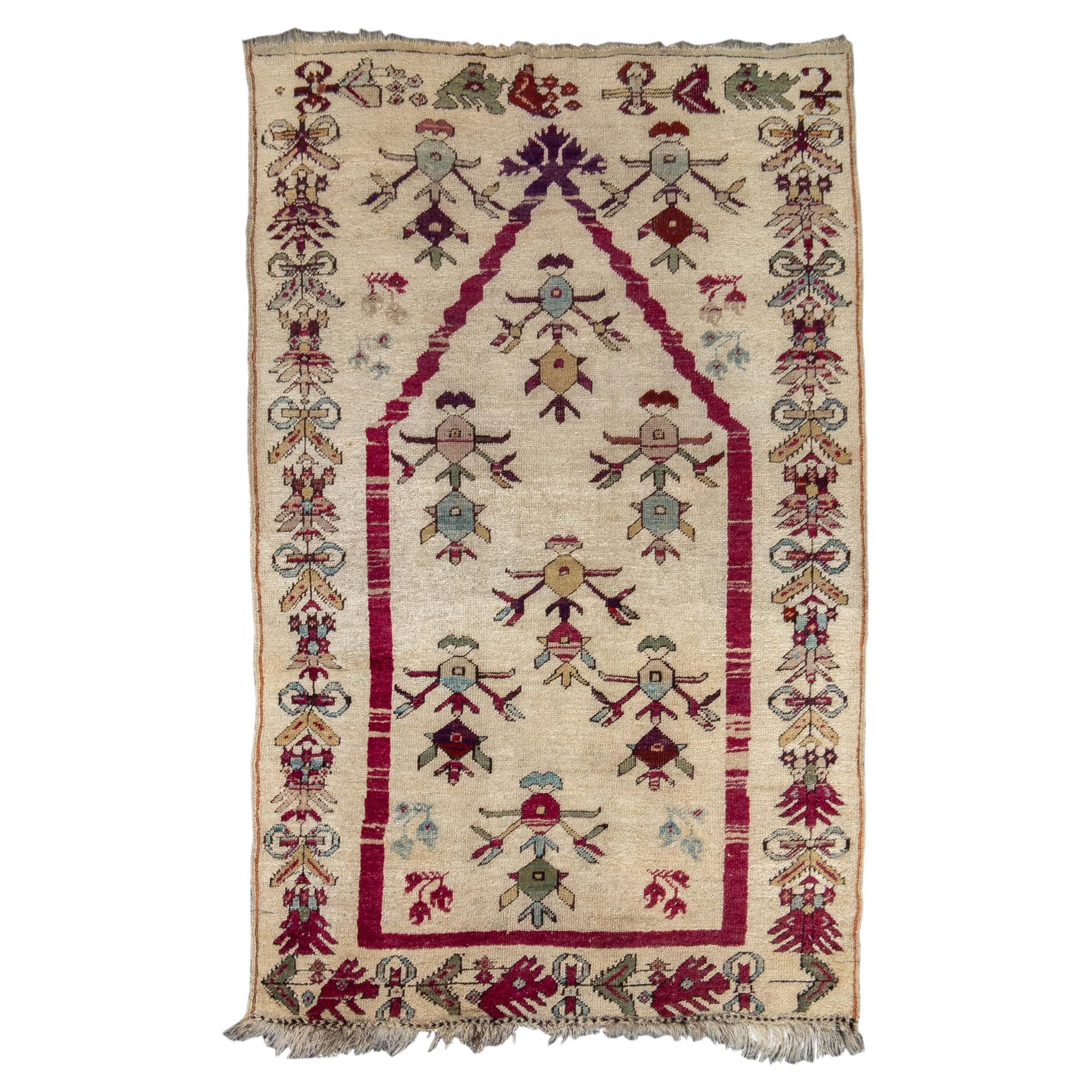 Ivory Ghiordes Prayer Rug, 19th Century