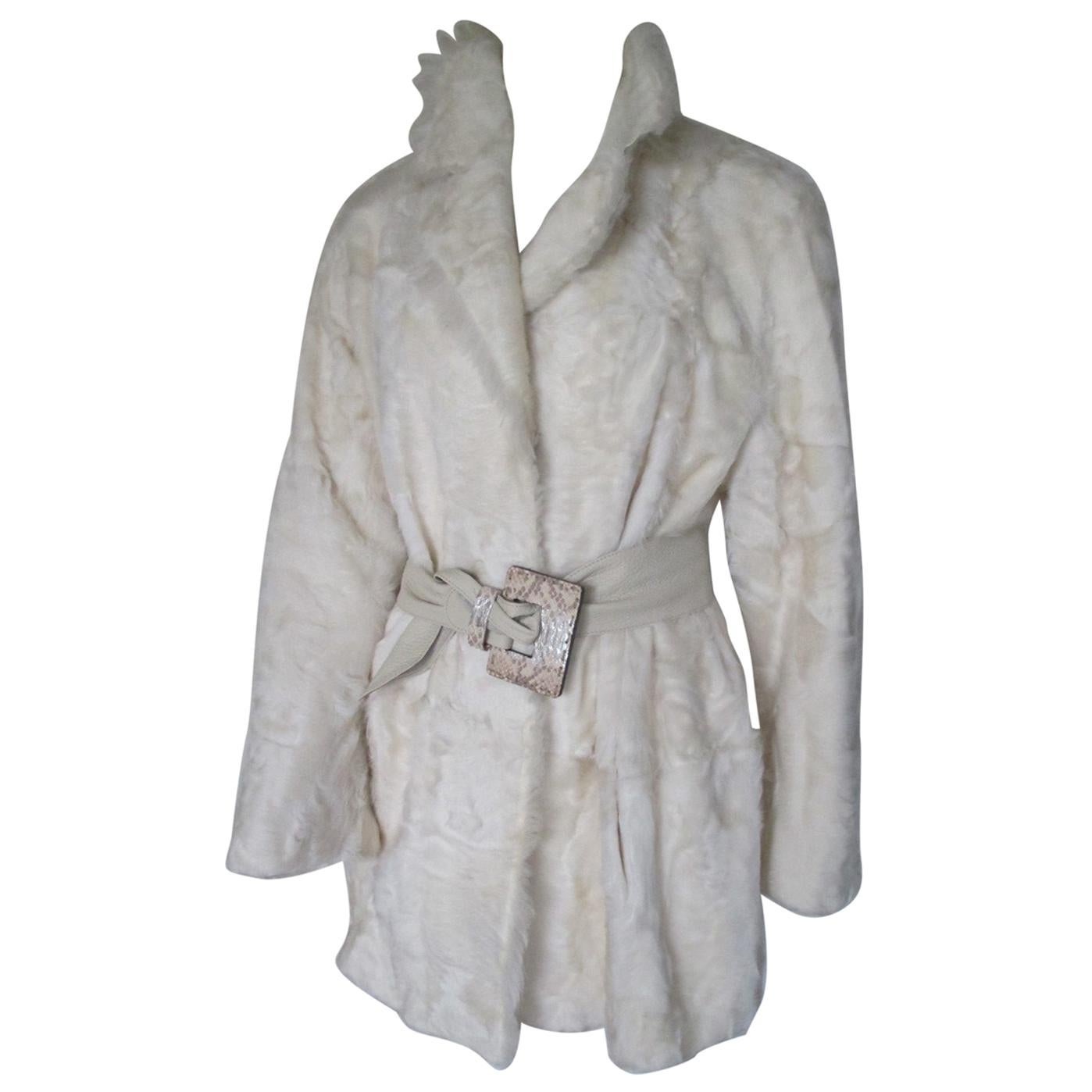   Ivory Goat Lamb Fur Coat Light weight For Sale