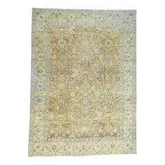 Ivory/Gold 1920 Vintage Hand-Knotted Persian Tabriz Rug