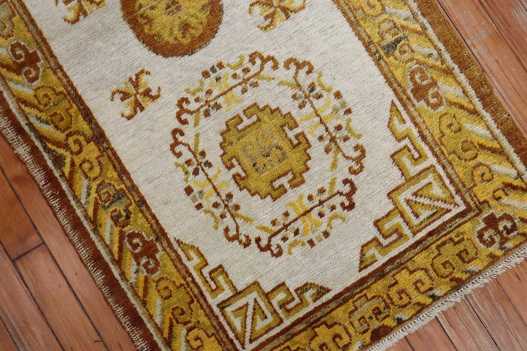 Ivory Gold Antique Khotan Scatter Rug For Sale at 1stDibs