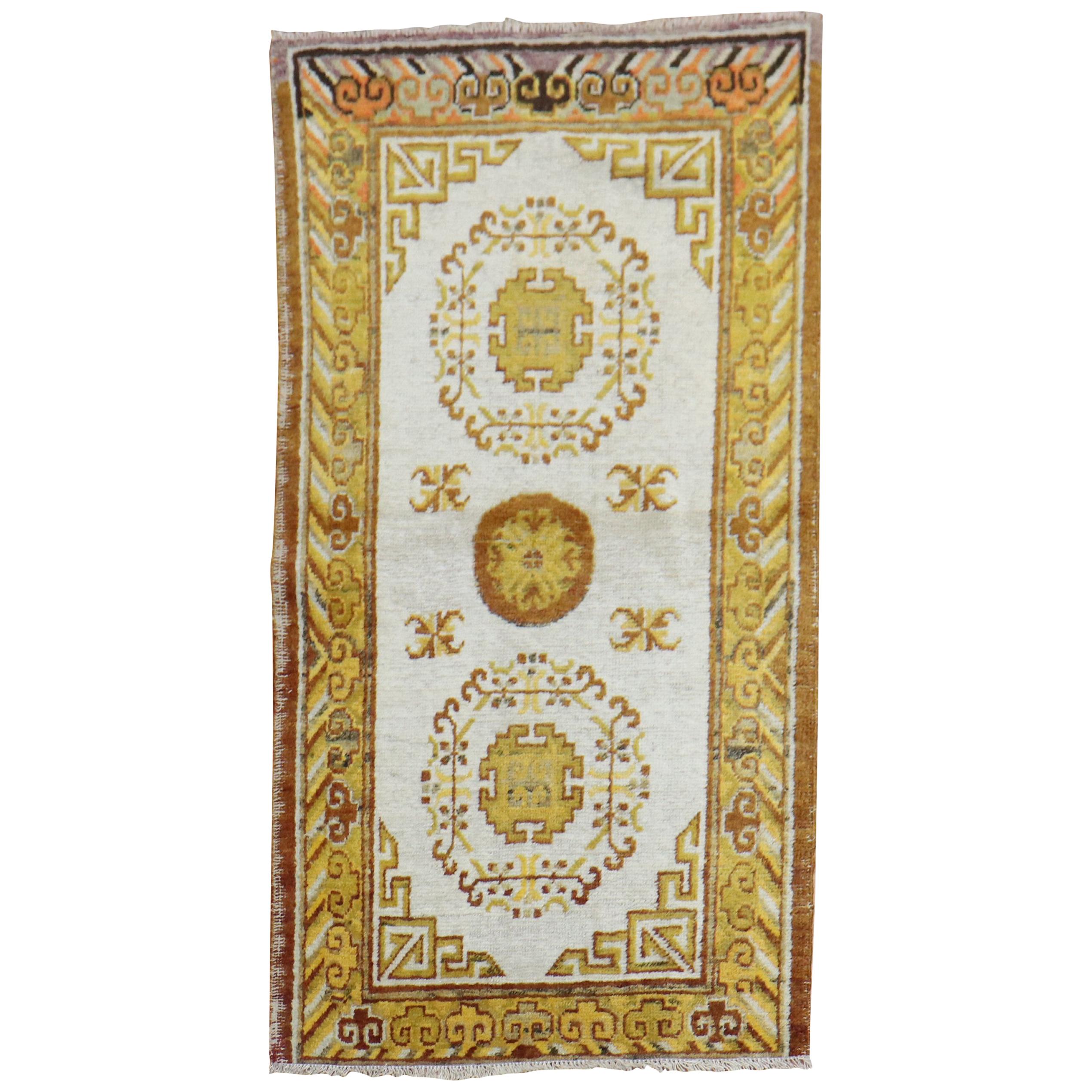 Ivory Gold Antique Khotan Scatter Rug For Sale