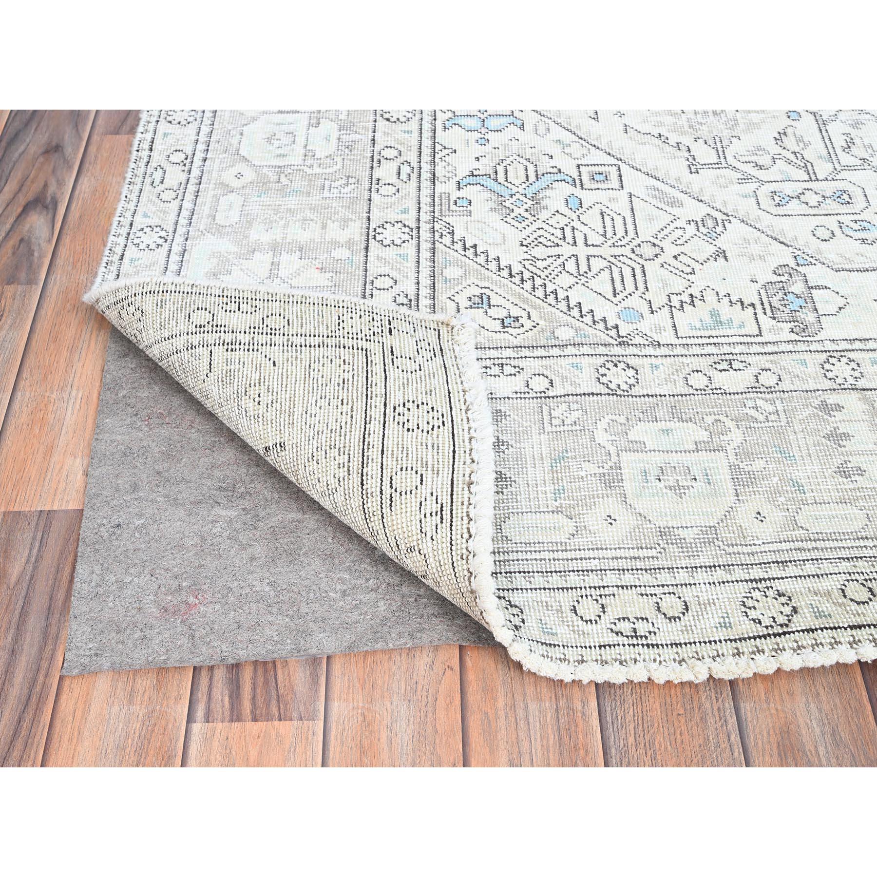 Mid-20th Century Ivory Good Cond Old Persian Tabriz Geometric Medallion Even Wear Clean Wool Rug For Sale