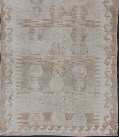 Ivory, Gray, and Blush Antique Turkish Kilim Flat-Weave Gallery Rug