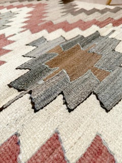 Kilim mut avorio e grigio - Tappeto tribale turco a tessitura piatta in stile Navajo (3'x6')