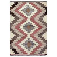 Elfenbeinfarbener 
grauer Mut-Kilim - • Türkischer Flachgewebe-Teppich im Navajo-Stil (3
x6
)