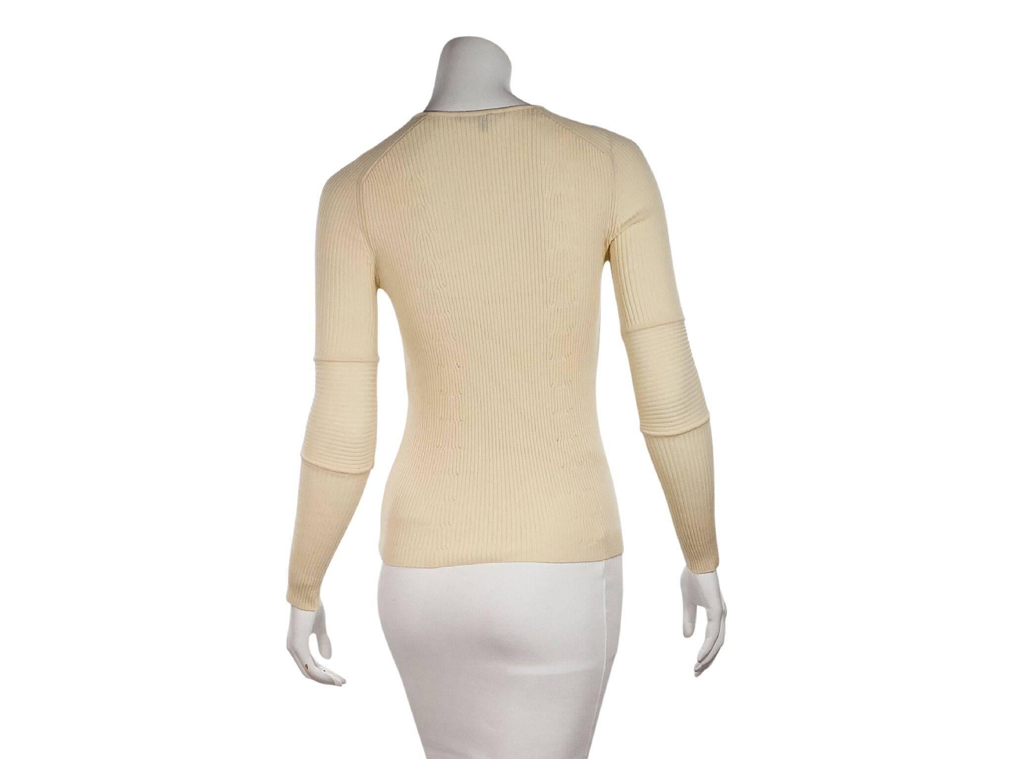 Beige Ivory Gucci Ribbed Knit Virgin Wool Top