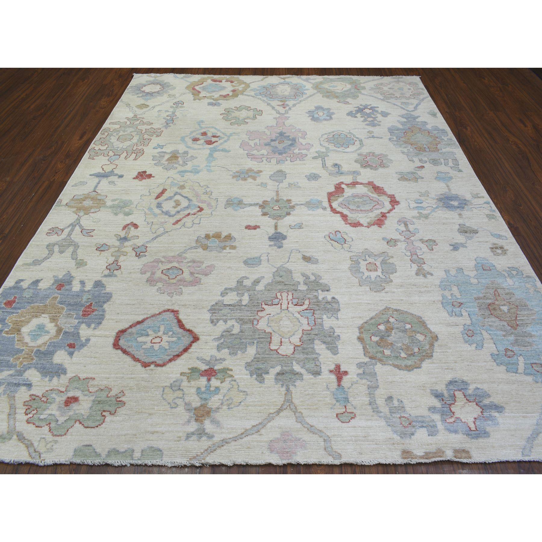 Afghan Tapis afghan Oushak ivoire noué à la main sans bordure en pure laine de 8'2