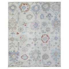 Ivory Hand Knotted Afghan Angora Oushak Borderless Pure Wool Rug 8'2" x 10'0"