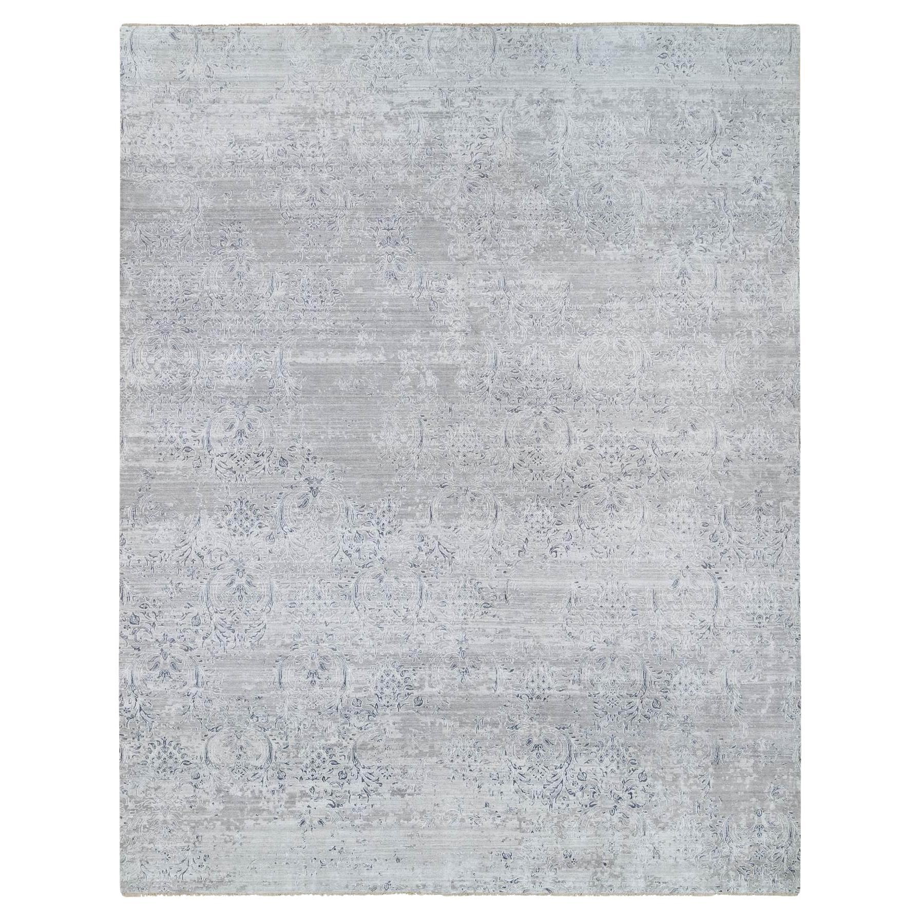 Tappeto avorio annodato a mano con disegno damascato, in lana e seta, 11'9" x 15'0".