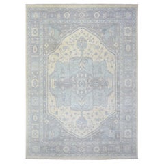 Tapis oriental noué à la main en laine douce de Peshawar ivoire 9'10" x 14'