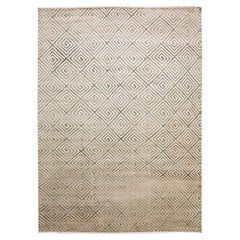 Tapis moderne noué à la main en soie et laine ivoire 9'10" x 14'1"