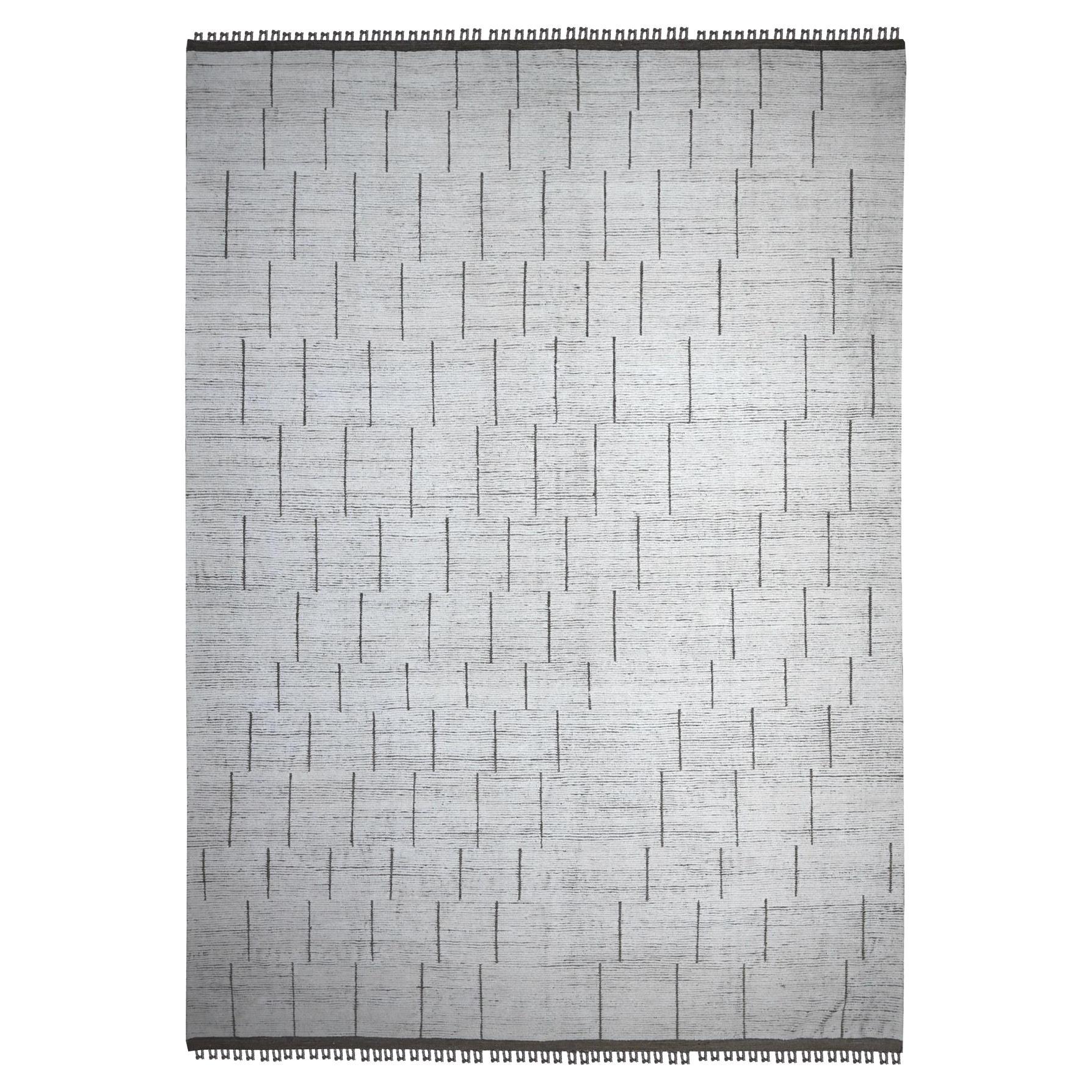 Alfombra Oriental Marfil Anudada a Mano Tejido Marroquí Lana Pura Sobredimensionada 12' x 16'2