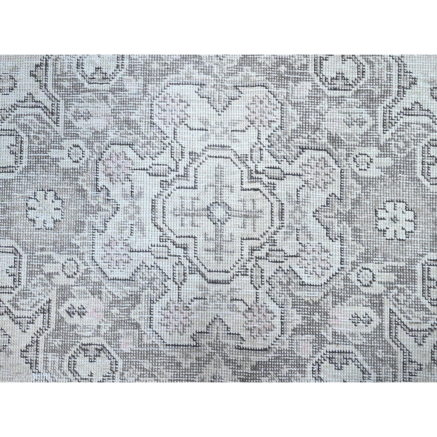 Ivory Hand Knotted Old Persian Tabriz White Wash Geometric Design Shiny Wool Rug For Sale 4