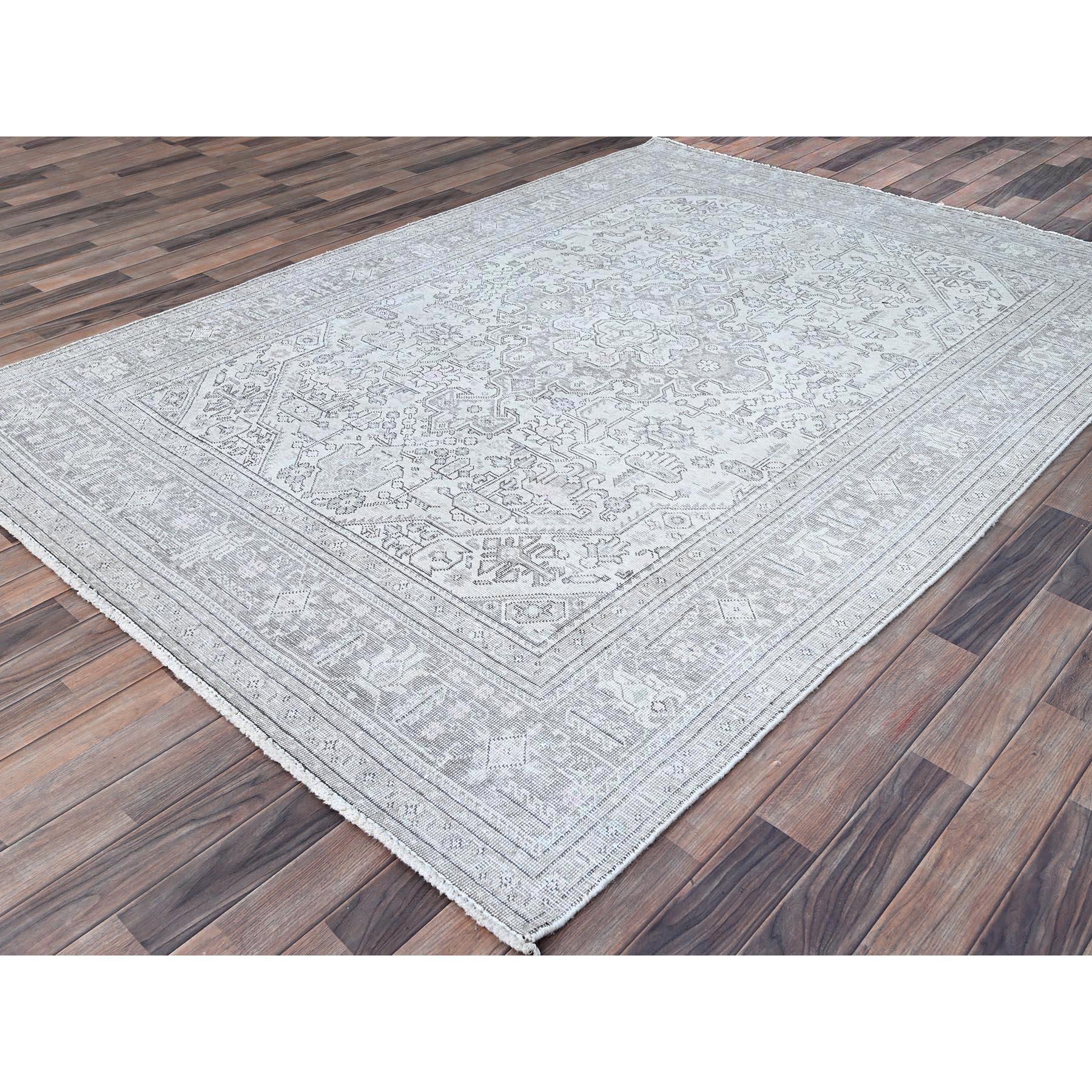 Ivory Hand Knotted Old Persian Tabriz White Wash Geometric Design Shiny Wool Rug In Excellent Condition For Sale In Carlstadt, NJ