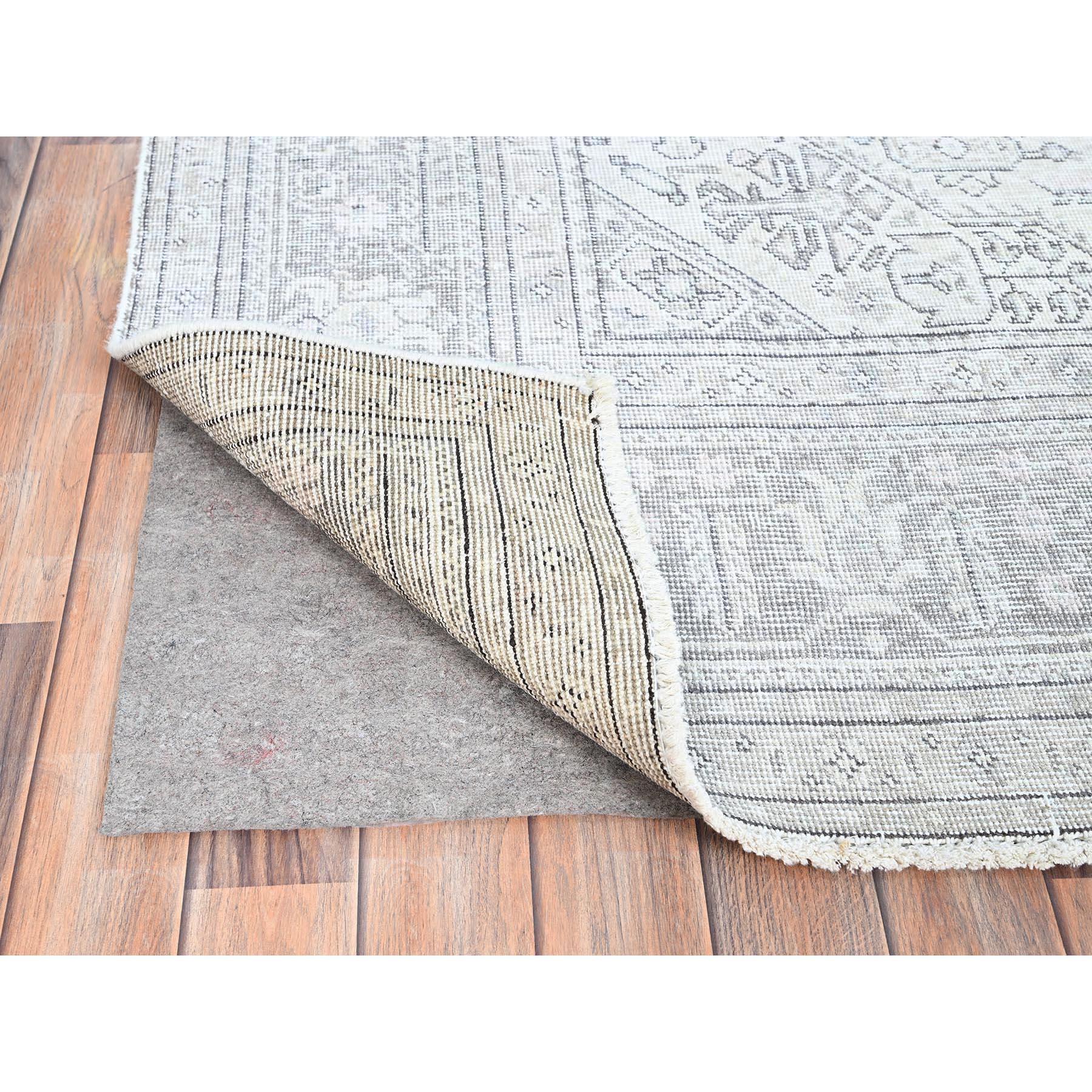 Mid-20th Century Ivory Hand Knotted Old Persian Tabriz White Wash Geometric Design Shiny Wool Rug For Sale
