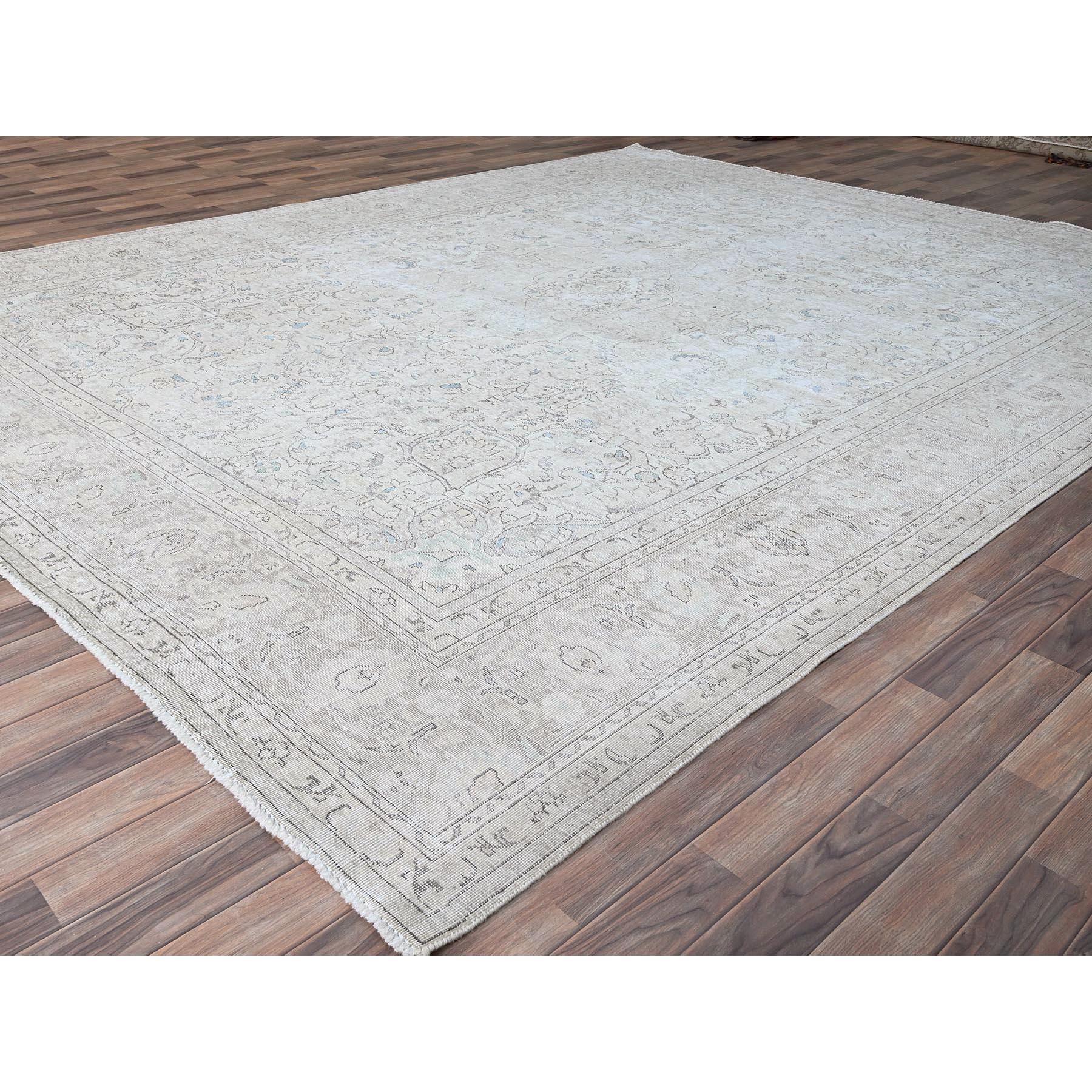 Hand-Knotted Ivory Hand Knotted Old Persian White Wash Tabriz Pure Wool Worn Down Clean Rug