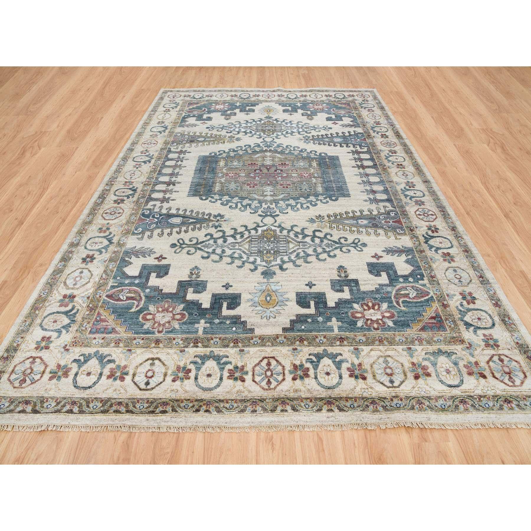Elfenbeinfarbener handgeknüpfter, neu interpretierter, Viss Design 100% Wolle Orientalischer Teppich 10'0