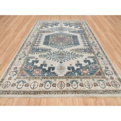 Ivory Hand Knotted Reimagined Viss Design 100% Wool Oriental Rug 10'0" x 14'0"