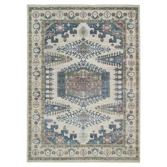 Ivory Hand Knotted Reimagined Viss Design 100% Wool Oriental Rug 10'0" x 14'0"