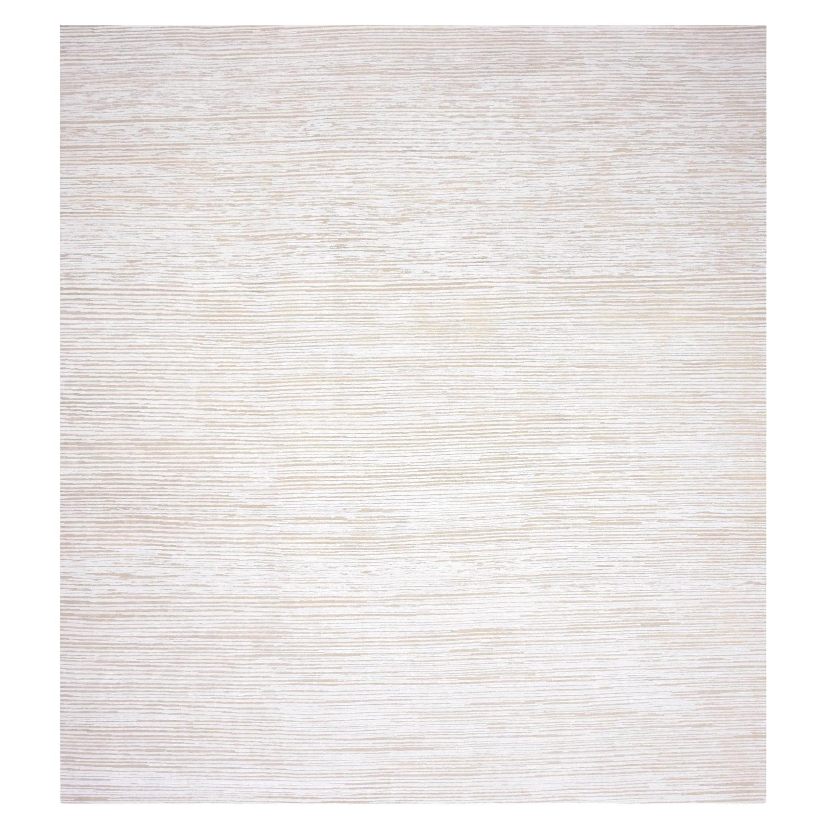 Elfenbeinfarbene handgeknüpfte Seide mit strukturierter Wolle Ton in Ton Striae Design Quadratischer Teppich