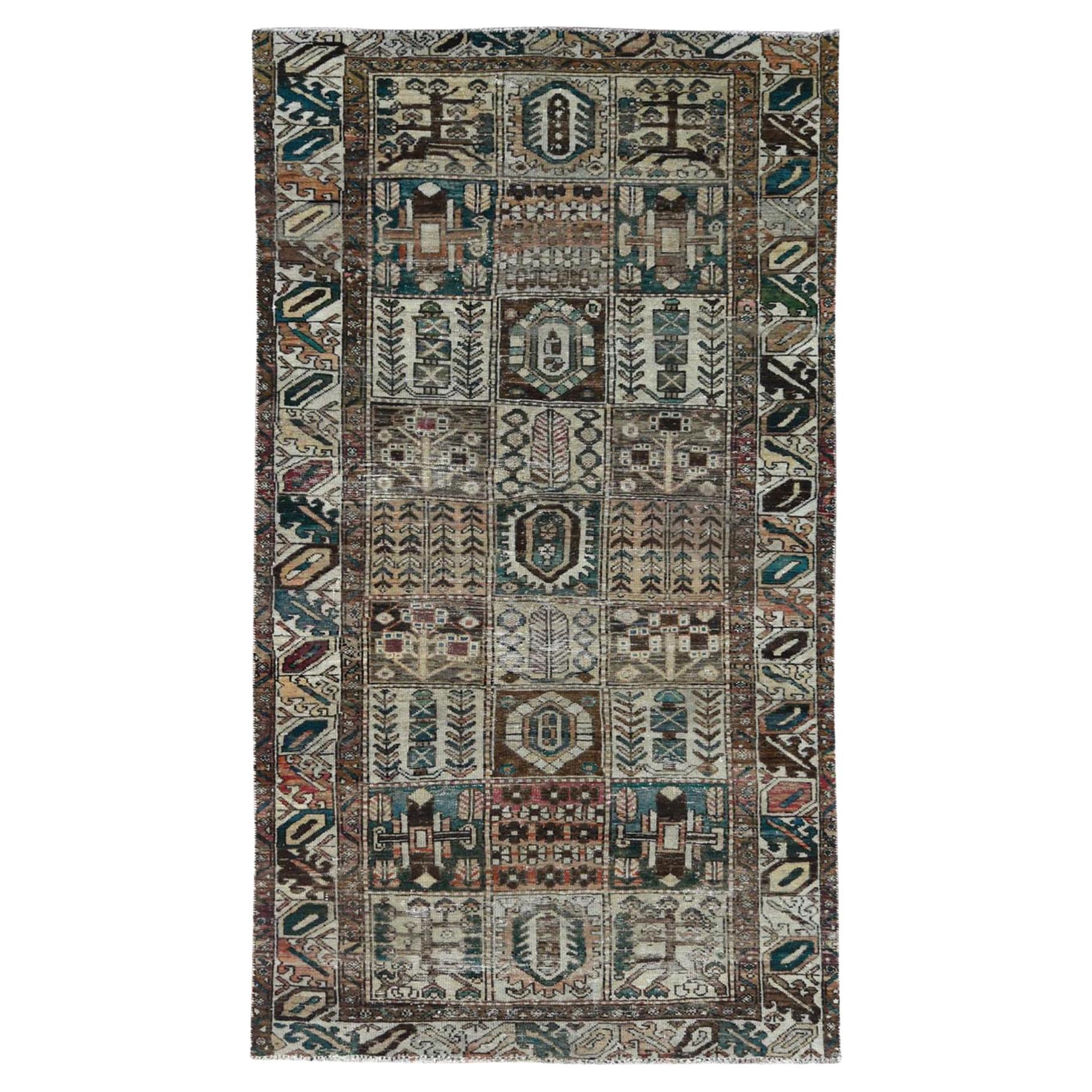 Gold Colors, Vintage Persian Bakhtiar Distressed Hand Knotted Worn Wool ...