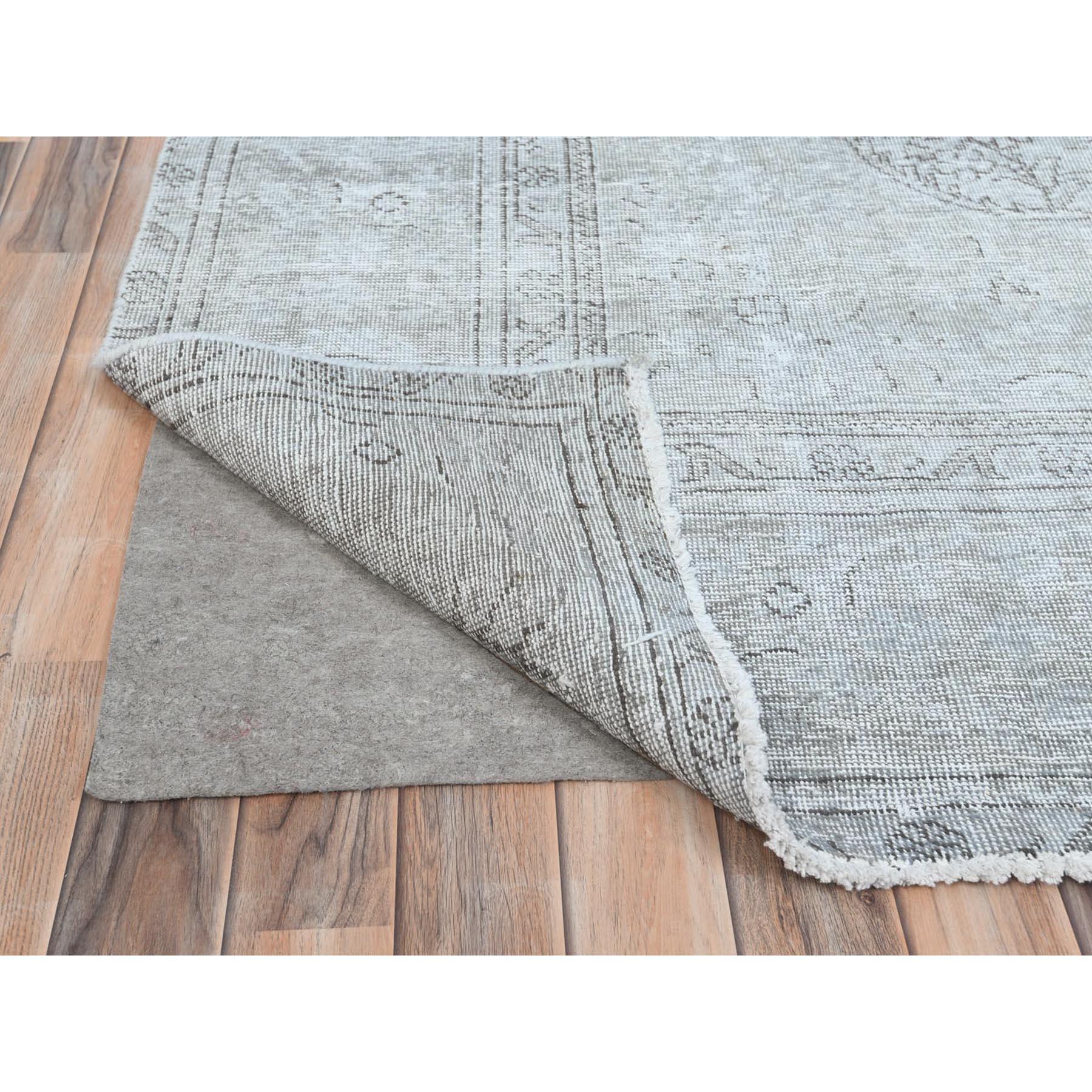 Mid-20th Century Ivory Hand Knotted Vintage Persian Tabriz Cropped Thin Distressed Look Wool Rug For Sale